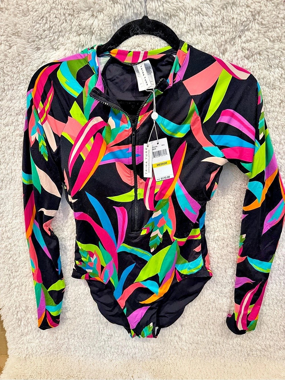 Trina Turk Playa De Flor Half Zip Long Sleeve Paddle Suit Bodysuit Medium NWT
